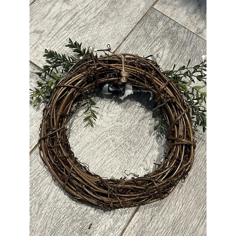 Grapevine Wreath Christmas Pine Buffalo Plaid Bow Holiday Wall Decor 8